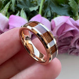 New Tungsten Wood Inlay Beveled Egdes Flat Polished Finish Fashion Wedding Rings For Men Women - The Jewellery Supermarket