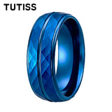Black Blue Hammered 8mm Tungsten Carbide Wedding Engagement Rings