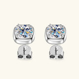 Sparkling 6.5MM 1CT Moissanite Diamonds Silver Square Shape Unisex Stud Earrings