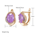 Quality Purple 14K Filled Rose Gold AAA Zircon Crystals Earrings For Women - Cute Party Fine Jewellery