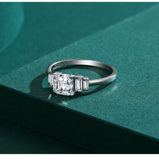 New Luxury Cushion Cut AAAA Lab Created Diamond Sterling Silver Square Ring