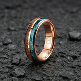 Inlaid Whiskey Barrel Wood and Blue-Green Opal 6/8MM Men Women Tungsten Rings