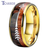 Double Wood And Steel Arrow Inlay 6/8MM Mens Womens Tungsten Carbide Rings