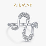 Open, Irregular Wave Design Dazzling AAAA Lab Created Diamonds Silver Ring