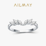 Delicate Curved Geometric Wing Design AAAA Lab Created Diamond Silver Ring