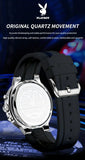 PLAYBOY Fashion Top Brand Luxury Silicone Sport Watch Quartz Date Waterproof Wristwatch Chronograph Mens Watches
