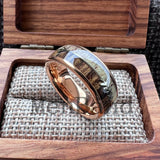 Koa Zebra Wood Antler Steel Arrows Inlay 6/8MM Tungsten Band Rings for Men Women