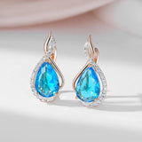 Luxury Flash Blue Drop 14K Rolled Rose Gold AAA Zircon Crystal Micro Wax Setting Earrings - Daily Fine Jewellery