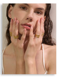 18K Gold Plated Personalized Stainless Steel Layered Wide Golden Ring