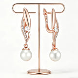 14K Gold Filled Geometric AAA Zircon Diamonds Long Pearl Glossy Drop Earrings