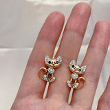 Cute Kitten 14K Rolled Gold AAA Zircon Diamonds Earrings Daily Fine Jewellery