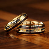 Red Opal and Meteorite Inlaid Gold Foil 6MM 8MM Men and Women Tungsten Rings