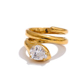 14K Gold Plated AAA Shiny Cubic Zirconia Diamond Snake Geometric Golden Ring
