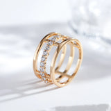 Amazing 14K Rolled Gold Geometry AAA Zircon Diamonds Glossy Ring Trendy Jewellery