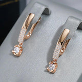 Simple Elegant Filled 14K Rose Gold With White AAA Zircon Diamonds Daily Party Fine Jewellery Drop Earrings