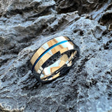 Blue Center Line Beveled Edges 8mm Tungsten Wedding Rings for Men Women