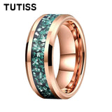 Green Crushed Crystal Inlay 6mm 8mm Gold Tungsten Carbide Rings for Men Women