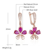 14K Rolled Gold Red AAA Zircon Crystals Flower Design Fashion Drop Earrings for Women