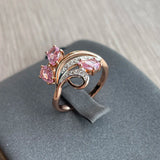14K Gold Filled Rose and Silver Colour AAA Pink Zircon Crystal Floral Design Two-Tone Ring