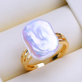 Freshwater Square-Shaped Flat Big Baroque Pearl Silver and Gold Colour Rings