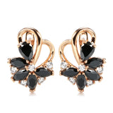 14 Karat Filled Gold Luxury Geometric Flower Black AAA Zircon Crsytal Dangle Earrings