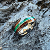 Green Opal Koa Wood Inlay 8mm Black Tungsten Engagement Fashion Men Women Rings