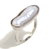 18K Gold Plated Stainless Steel Baroque Long Strip Faux Pearl Ring