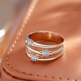 Excellent Unique Fashion 14K Rolled Rose Gold with AAA Zircon Diamonds Wide Big Rings for Women - Modern Jewelry
