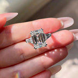 1/2/3/4CT Emerald Cut Full Moissanite Diamond Rings Silver GRA Certified Three Stones Wedding Engagement Jewellery