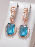14K Gold Filled High Quality Square Blue AAA Zircon Crystals Drop Earrings