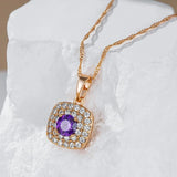 Luxury 14K Filled Rose Gold Purple AAA Zircon Diamonds  Pendant And Necklace - Shiny Party Fine Jewellery