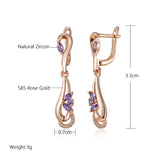 Awesome 14K Filled Rose Gold Luxury Purple AAA Zirconia Diamond Vintage Long Earrings For Women - Fine Jewellery