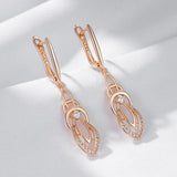14K Filled Gold Glossy Hollow Geometry AAA Lab Created Zircon Diamonds Drop Earring