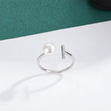 Elegant Real Pearl 925 Sterling Silver AAA Zircon Diamonds Open Geometric Ring