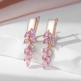 14 Karat Filled Gold Vintage Pink AAA Zircon Crystals Leaf Luxury Dangle Earrings For Women