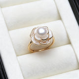 Multicolour Flower Design Freshwater Pearl AAA Zircon Diamonds 925 Silver Ring