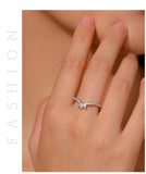 Delicate Chevron Silver AAAA Lab Created Diamond V-Shaped Water Droplet Ring