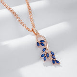 Luxury Rolled 14K Rose Gold AAA Zircon Crystals Luxury Blue Leaf Shape Pendant And Necklace For Women