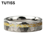 6/8mm Hammered Offset Groove Inlaid Moonstone Gold Foil Tungsten Carbide Rings