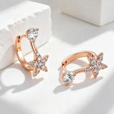 14 Karat Filled Gold Full Shiny AAA Zircon Diamonds Star Design Drop Earrings