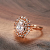 Classic Bright Rolled 14K Rose Gold AAA Zircon Diamonds Crystal Flower Rings For Women - Fine Daily Jewellery