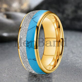 White Meteorite Block-like Turquoise Inlay 6/8MM Tungsten Rings for Men And Women