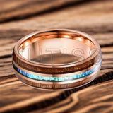 Dome Polishing Three Grooves Hawaiian Koa Wood Abalone Shell Inlay 8mm Tungsten Ring