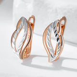 14 Karat Gold Filled Two tone Fashion Glossy Hollow Leaves Dangle Vintage Earrings