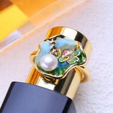 Unique Handmade Real Pearl 18K Gold Plated Adjustable Rings for Women