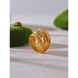 Stainless Steel 18K Gold Plated Geometric Golden Wide Trendy Ring Charm Jewellery