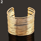 New Fashion Women's Multilayer Metal Wires Strings Wide Arm Cuff  Bracelet Bangle For Women