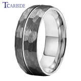 Black Hammer Center/Offset Groove Finish 8mm Men Women Wedding Tungsten Rings