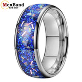 True Blue Galaxy Opal Inlaid Dome Polished 4MM 6MM 8MM Tungsten Men Women Rings
