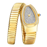 Amazing Luxury Zircon Diamond Dial Stainless Steel Quartz Wristwatch Fashion Snake Watch for WomenLady Dress Jewelry